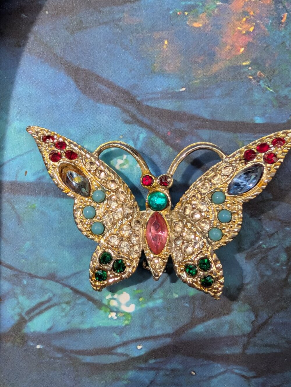 Vintage 1950's Colorful Rhinestone Butterfly Brooch, AS IS